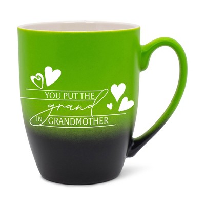 Elanze Designs You Put The Grand In Grandmother Two Toned Ombre Matte Green and Black 12 ounce Ceramic Stoneware Coffee Cup Mug