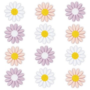 Bright Creations 12 Pack Daisy Flowers Embroidery Fabric Iron On Patches for Clothes, Bags, Hats and Jeans, 3 Pastel Colors, 1.8 x 1.8 in - 1 of 4