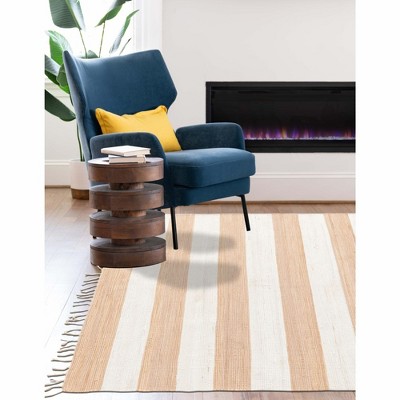 Handwoven Beige Braided Stripe Indoor Rug 6' x 9' - Earthy Easy Care