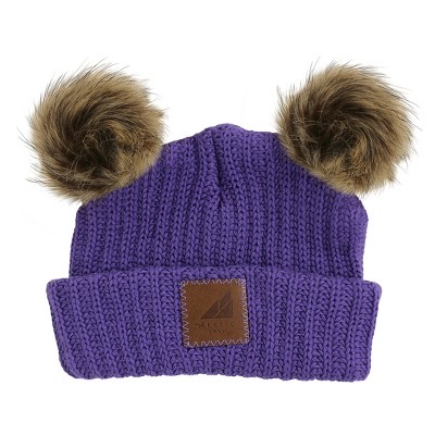Image of Arctic Gear Infant Cotton Cuff with Double Poms Winter Hat Purple Grape with Shepard Poms