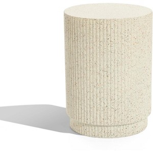 LuxenHome Outdoor Side Table, 17" Ivory White Cement Round Patio End Table,Outdoor Coffee Table for Garden Poolside,Accent Side Table - 1 of 4