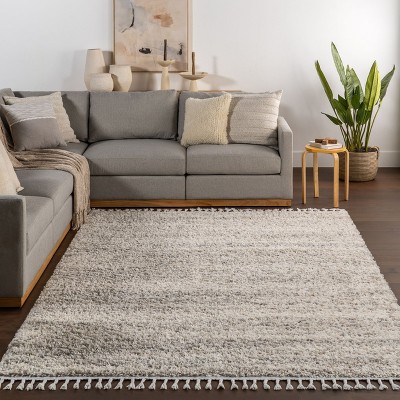 Ivory Plush Braided Tassel Shag Area Rug, 6'7" x 9'
