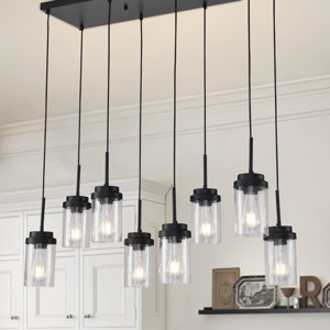 BAOURE 31.5" Brushed Nickel Kitchen Island Lighting,Modern Linear Chandelier with Clear Glass Shades,Dining Room Light Fixture for Kitchen Living Room - 1 of 4