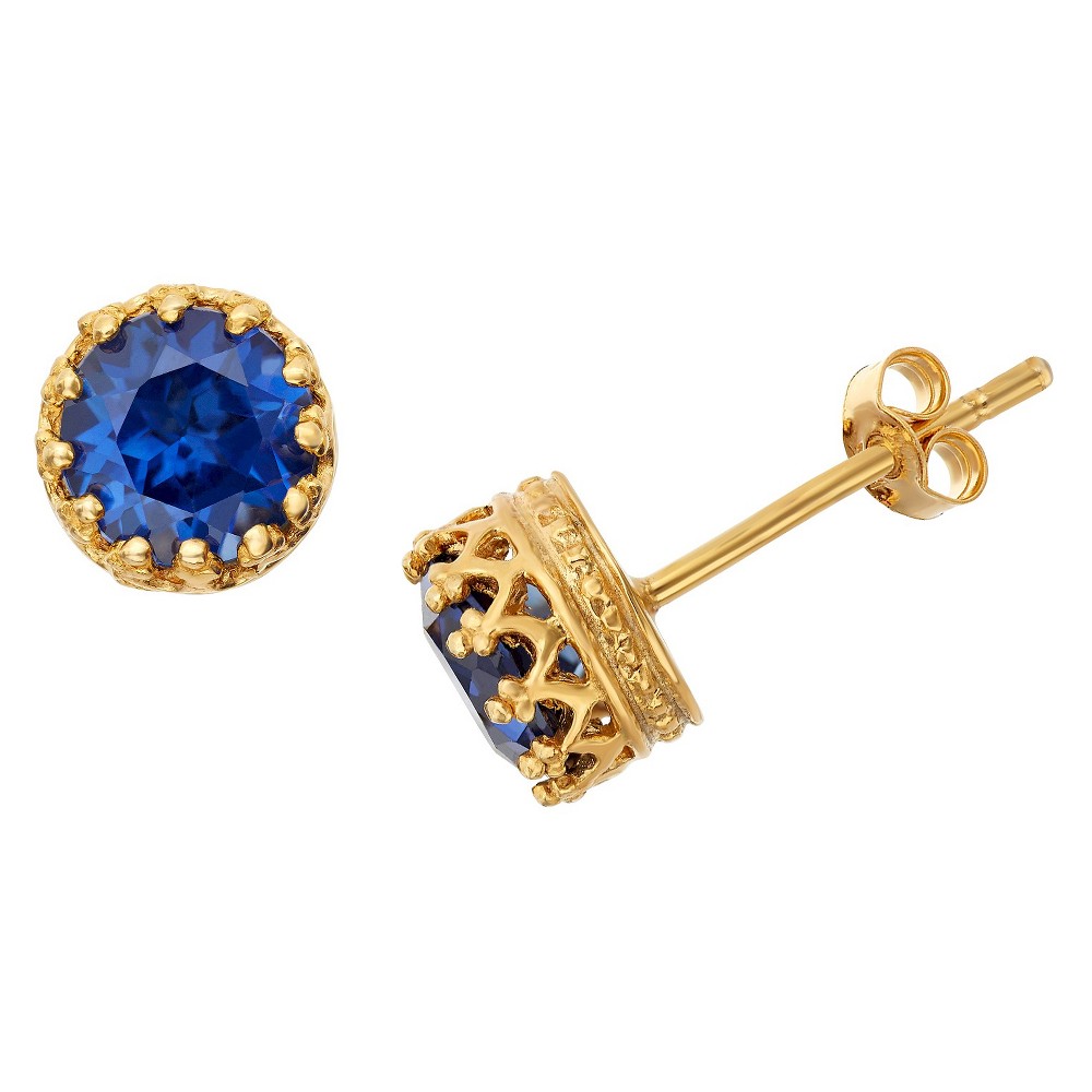 Photos - Earrings 6mm Round-cut Sapphire Crown Stud  in Gold Over Silver