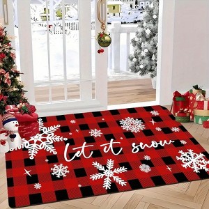 Lomsoe Christmas Red & Black Checkered Snowflake Doormat with Non-Slip Rubber Backing Winter Holiday Decor Entryway. - 1 of 4