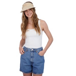 Tahari Women's Straw Visor Hat with Eyelet and Chiffon Ribbon Trim and Back Bow - Visor Hat for Women - 1 of 4
