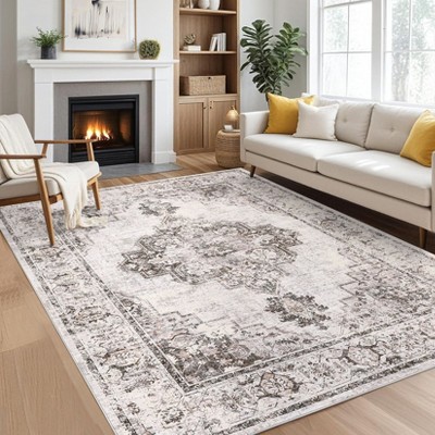Boho Vintage Living Room Area Rug, Lightweight Non-Shedding Carpet Non Slip Thin Printed Super Soft Floor Carpet Throw Rugs for Bedroom Dining Room