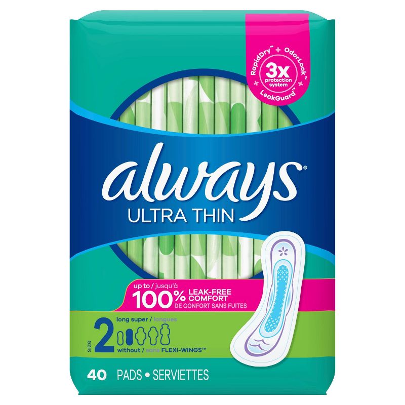 Always Ultra Thin Pads Size 2 Super Long Absorbency Unscented Without Wings - 40ct, 3 of 11