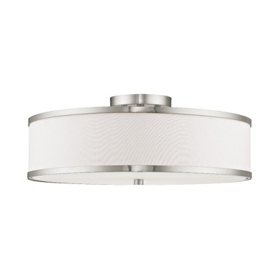 Park Ridge Brushed Nickel 3-Light Semi-Flush Drum Light with White Shade