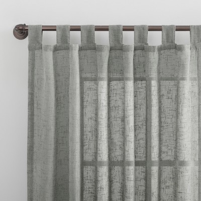 Sterling Gray Sheer Linen Blend Tab Top Curtain Panel, 50" x 84"