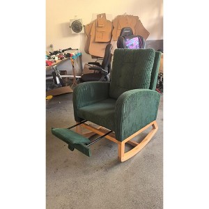 Wooden Rocking Chair, With Footrest, Light Green Lambswool - 1 of 1
