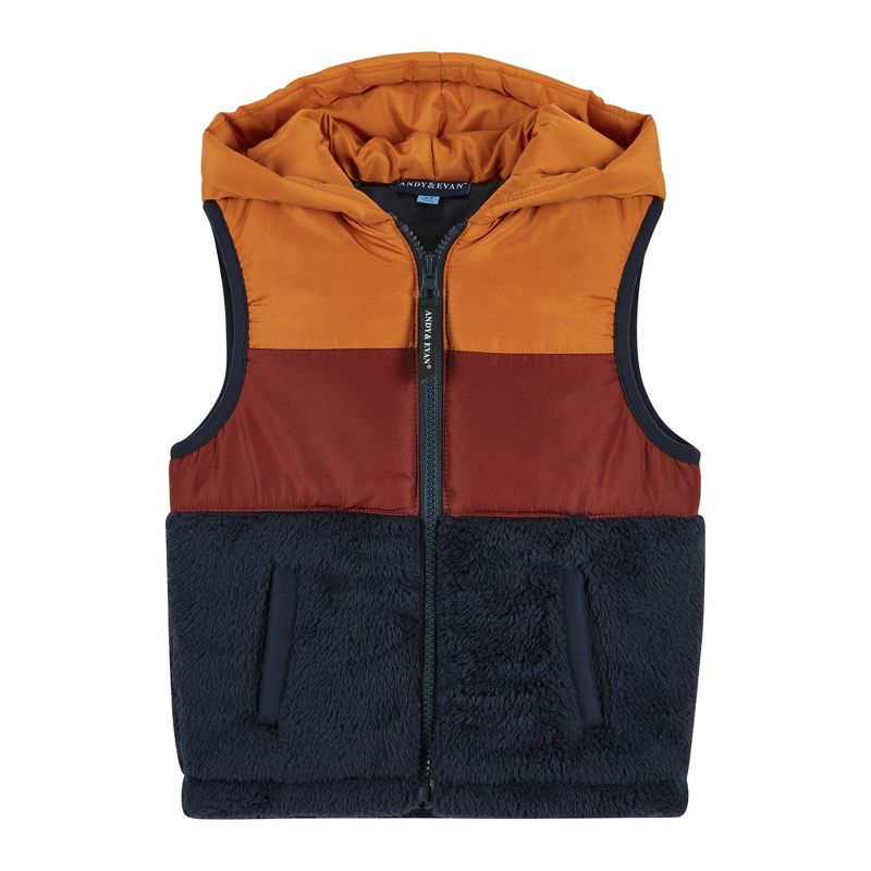 Andy & Evan  Infant  Burnt Orange & Navy Colorblocked Faux Shearling Puffer Vest, 1 of 2