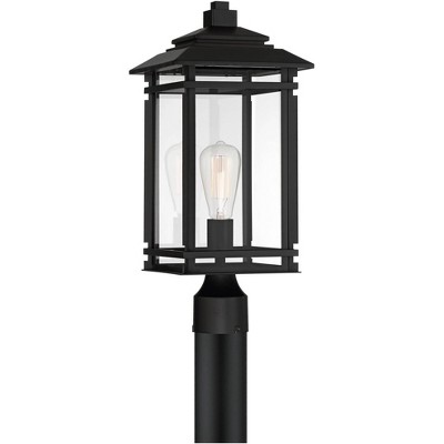 John Timberland Mission Outdoor Post Light Fixture Matte Black Metal 19 1/2" Clear Glass for Exterior House Porch Patio Deck Home