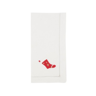Saro Lifestyle Winter Wonderland Stocking Embroidered Napkin (Set of 6), White, 20"x20"