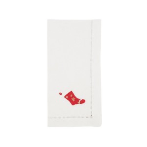 Saro Lifestyle Winter Wonderland Stocking Embroidered Napkin (Set of 6), White, 20"x20" - 1 of 3