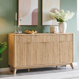 SinCiDo 60" Fluted Modern Buffet Sideboard Cabinet, 3 Drawers & 4 Doors, Coffee Bar Wine Bar Storage Cabinet for Dining Room, Living Room - 1 of 4
