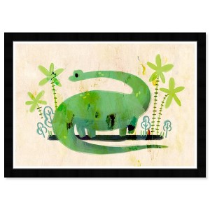 21" x 15" Green Bronto Animals Framed Art Print - Wynwood Studio: Modern Decor, Digital Art, Black Plastic Frame, Wire Mount - 1 of 4
