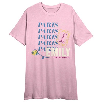 Emily In Paris Women's Pink Short Sleeve Crew Neck Sleep Shirt : Target