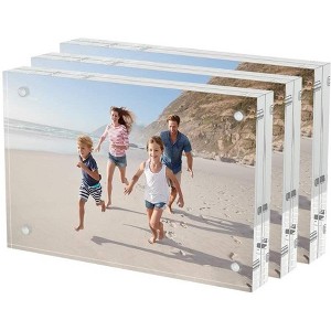 Attop 4x6 Acrylic Picture Frames 3 Pack, 20% Thicker Block, Clear Picture Frames Freestanding Double Sided Magnetic - 1 of 4