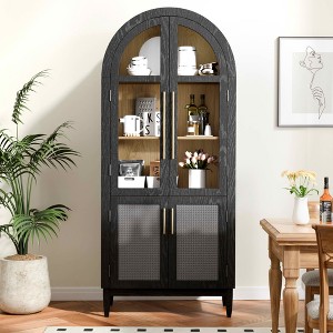 MAYEERTY 71 Tall Arched Storage Cabinet Glass Doors Solid Wood Legs Black - 1 of 4