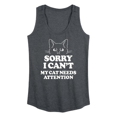 Women's Instant Message Sorry My Cat Needs Attention Graphic Racerback Tank - Heather Charcoal - X-Large