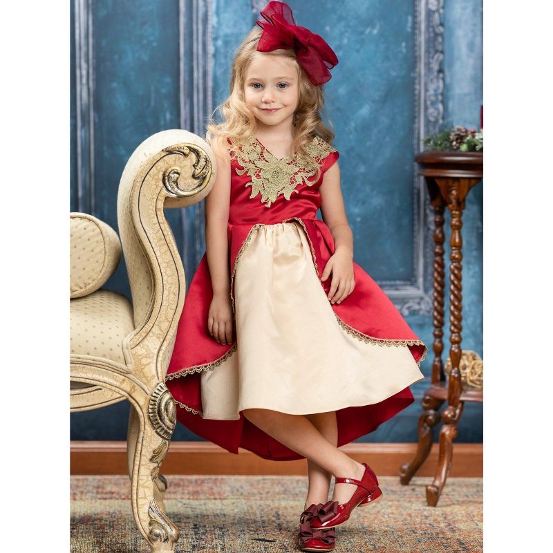 Girls Lovely Night Red Embroidered Holiday Dress - Mia Belle Girls, 4 of 6