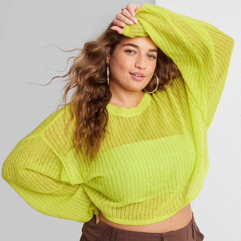 Women's Crewneck Open Knit Cropped Pullover - Wild Fable™ Lime Green 3x :  Target