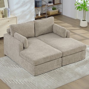 Hrinhom 63.4"W Sofa Bed,Upholstered Chaise Lounge with Cushions-Taupe - 1 of 4