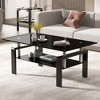 Dolonm Tempered Black Glass Coffee Table, 2-Layers Tea Table - 3 of 4