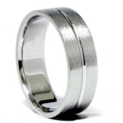 Pompeii3 Channel Brushed Wedding Band 14K White Gold