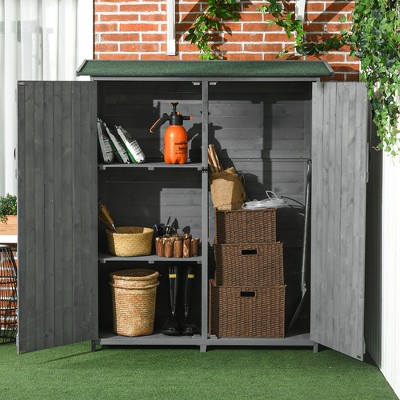 Gray Fir Wood Outdoor Storage Cabinet with Shelves