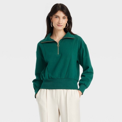 Women s Quarter Zip Sweatshirt A New Day Green S Target