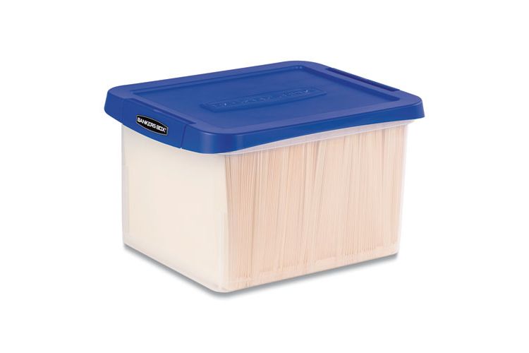 Bankers Box Heavy Duty Plastic File Storage, Letter/Legal Files, 14" x 17.38" x 10.5", Clear/Blue, 2 of 7