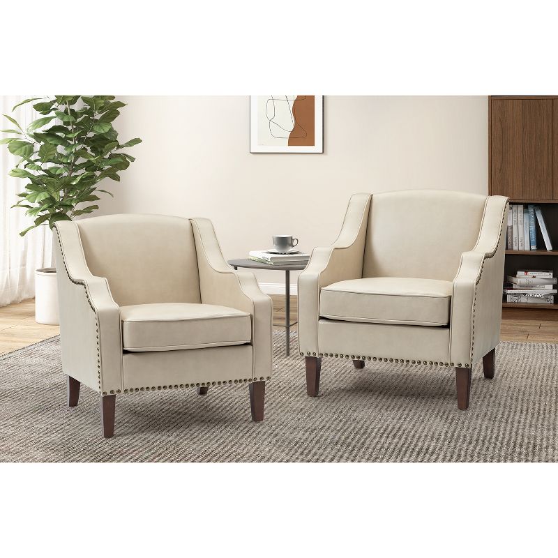 Set of 2 Mornychus Contemporary and Classic Vegan Leather Armchair with Nailhead Trim | KARAT HOME, 1 of 11