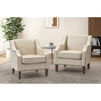 Set of 2 Mornychus Contemporary and Classic Vegan Leather Armchair with Nailhead Trim | KARAT HOME