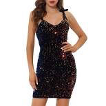 Allegra K Women's Sequin Glitter Spaghetti Straps V Neck Bodycon Mini Dress