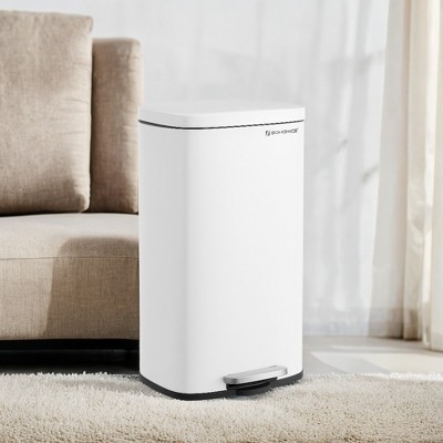 White Stainless Steel 8-Gallon Trash Can with Soft Close Lid