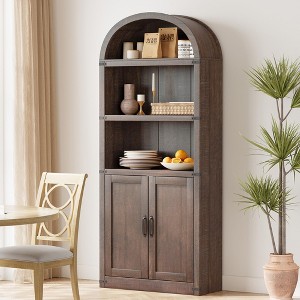 Bookcase with Doors Arched Bookshelf 71.65in Tall Bookcase Farmhouse Cabinet with Shelves Wooden Bookshelves for Home Office, Living Room - 1 of 4