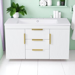 36" Wall-Mounted Bathroom Vanity Cabinet with Resin Sink – Floating Door & Drawer Storage, 8" Centerset Faucet Compatible - 1 of 4