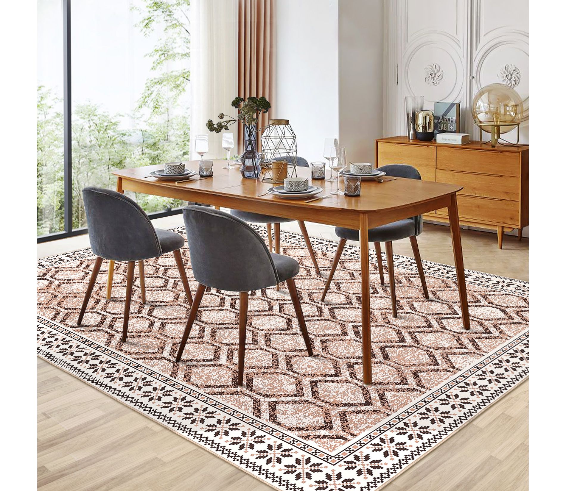 Garvee 8x10Ft Modern Moroccan Area Rug - Machine Washable, Stain Resistant, Non-Slip Ultra-Thin Carpet