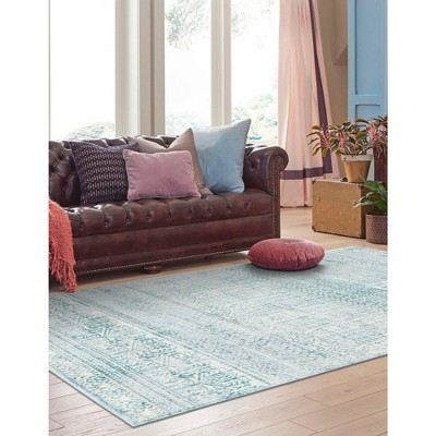 Teal Rectangular Reversible Stain-Resistant Synthetic Area Rug 5'3" x 8'0"