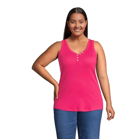 Lands' End Women's Plus Size 2x2 Rib Henley Tank Top - 2x - Hot Pink :  Target