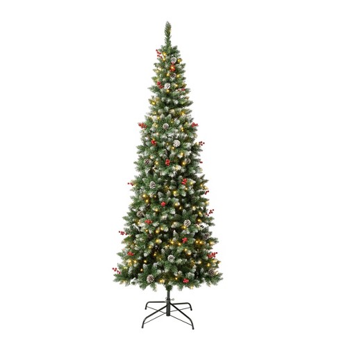 National Tree Company First Traditions 7.5' Pre-Lit LED Slim Cullen Hinged  Artificial Christmas Tree Warm White Lights