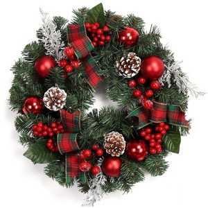 18 inch Prelit Christmas Wreath for Front Door, Battery Operated Christmas Wreath with 15 Lights - 1 of 4