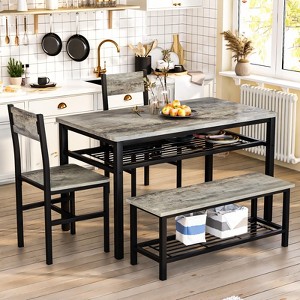 Hooseng 4 Pieces Dining Room Table Set with 2 Chairs and 1 Bench, 4-Person Dining Table Set with MDF Table Top, Metal Frame, and Storage Racks - 1 of 4