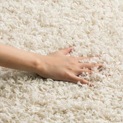 Plush Athens White Shag Area Rug, Hand-Knotted 4' x 6'