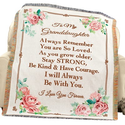 Collections Etc To My Granddaughter Fringe Border Tapestry Throw White