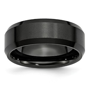 Black Bow Jewelry Black Ceramic, 8mm Beveled Edge Unisex Comfort Fit Band - 1 of 4