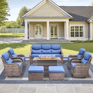 Gymojoy 8 Pieces Outdoor 6 Inch Sofa Swivel Chair Ottoman with Fire Pit Table - 1 of 4