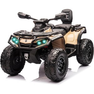 12V Kids Electric ATV with Two Leather Seats, Bluetooth Music, LED Lights, Adjustable Speeds, Durable Tires - 1 of 4
